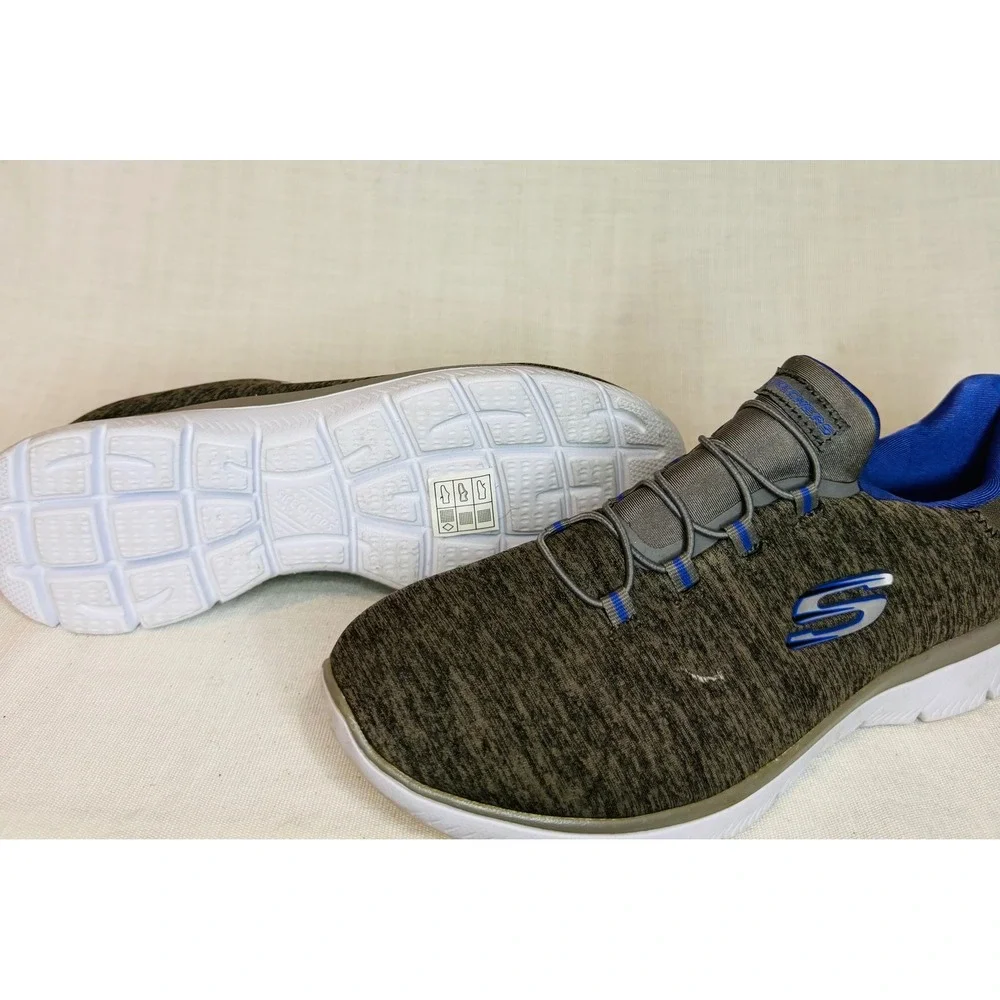 Skechers Summits Wide Fit Womens Charcoal Grey Blue Memory Foam Slip On Sneakers